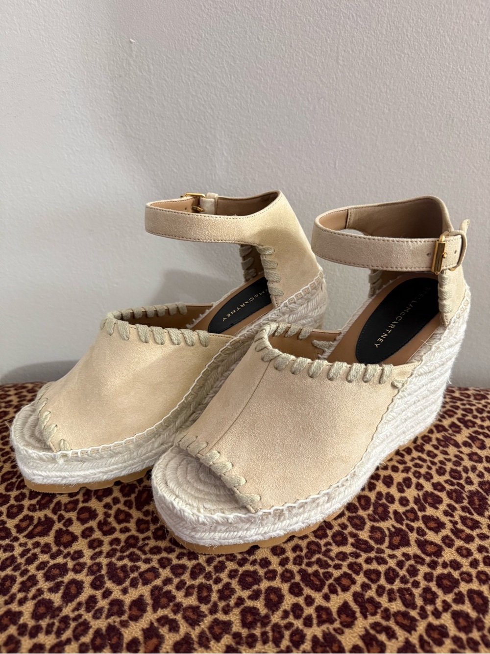 Stella McCartney Espadrille Wedge Sandals with Ankle Strap - Beige